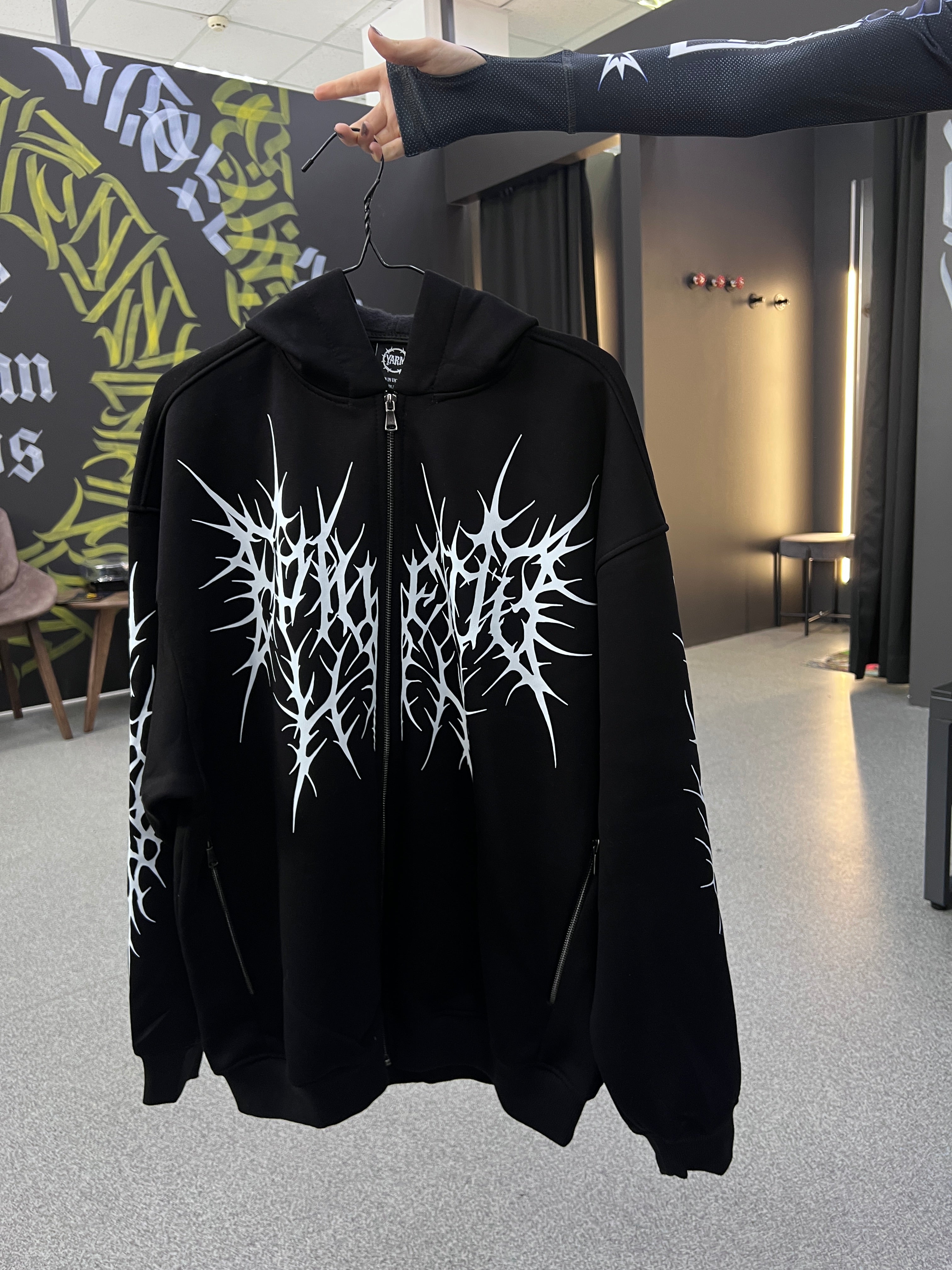 Zip hoodie Yarm Gothic, fleece black